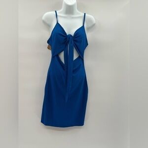 Eoyoye Blue Cut-Out Ribbed Dress M | Sleeveless & Backless Bodycon NWT